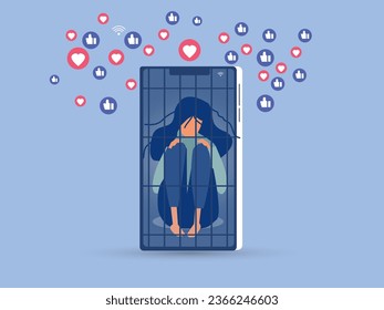 Social Media Addiction concept-Mobile Phone Prisoner.
vector illustration.