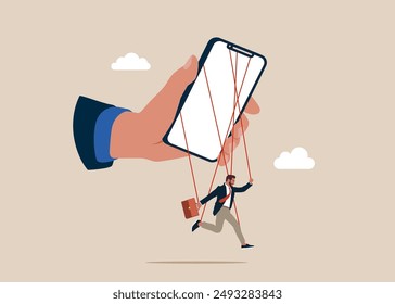 Social media addiction. Employer domination exploitation. Unhealthy toxic relationships. Flat vector illustration