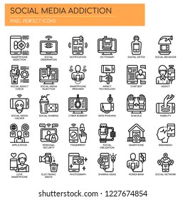 Social Media Addiction , Thin Line and Pixel Perfect Icons