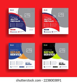 Social media ads for auto repair shop service banner pack template, car wash service, or car rental service banner set or poster suitable for a square flyer template design collection