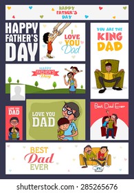 Social media ads, header or banner set with various elements for Happy Father's Day celebration.