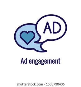 Social Media Ads Icon w advertising imagery, including social engagement