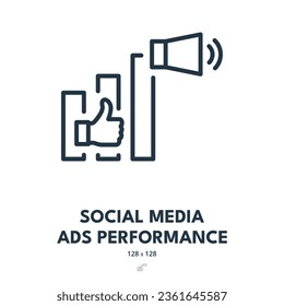 Social Media Ads Performance Icon. Advertisement, Campaign, Promotion. Editable Stroke. Simple Vector Icon