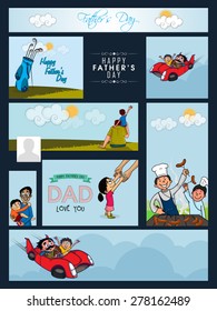 Social media ads, post and header set decorated with man and his child for Happy Father's Day celebration. 