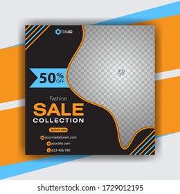 Social media ads square post template, fashion sale web social media banner template, editable square template, fashion sale banner template for social media post, vector illustration