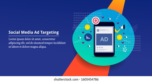 Social media ads, Targeting social media user for advertising campaign - conceptual vector banner for digital marketing