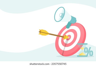 Social media and advertising campaign concept. Setting goal, target, online content, campaign, attract customer satisfaction, increase, competition and opportunity. Flat vector design illustration.