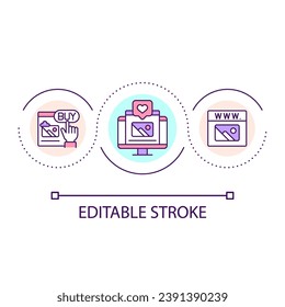 Social media advertising loop concept icon. Create content to attract customers. E commerce development abstract idea thin line illustration. Isolated outline drawing. Editable stroke