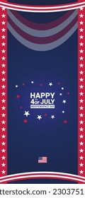 social media American flag illustration for America USA independence day 4th July with blue background