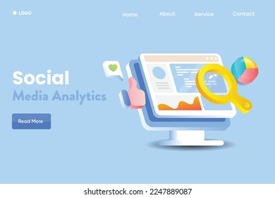 Social media analytics application, digital advertising, Digital marketing, Social media content analysis - 3D design landing page template