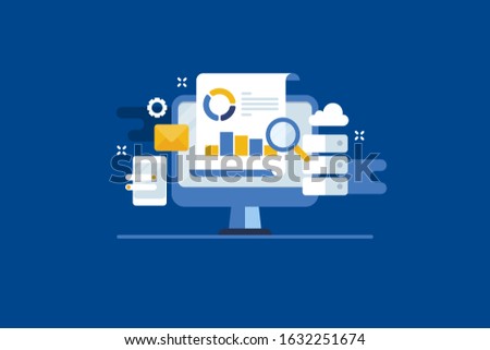 Social media, analytics, Digital marketing, Social media marketing - flat design conceptual vector illustration with icons