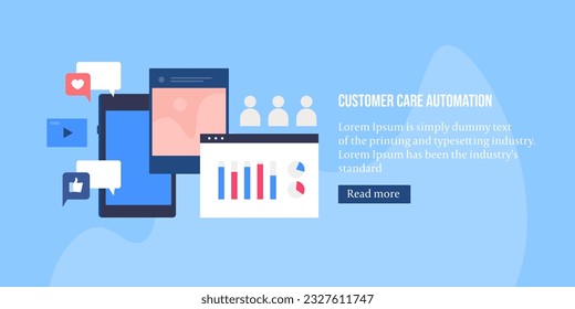 Análisis de medios sociales. Publicación en medios sociales en pantalla móvil. Análisis de contenido, creación de nuevos seguidores - página de inicio de ilustración vectorial con iconos