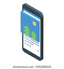 Social media app displaying a photo of a sunny landscape with pine trees