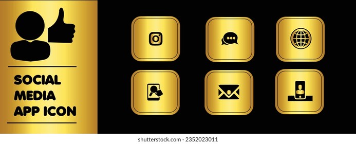 Social media App Icon Set with Golden Gradient and Black Background Color