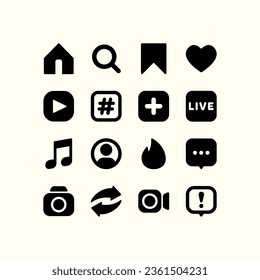 Social Media App Icons Template, Isolated Set of Black Color, Elements Kit for Web, Mobile, UI. Collection of Flat User Interface Icons. Modern Vector Design.