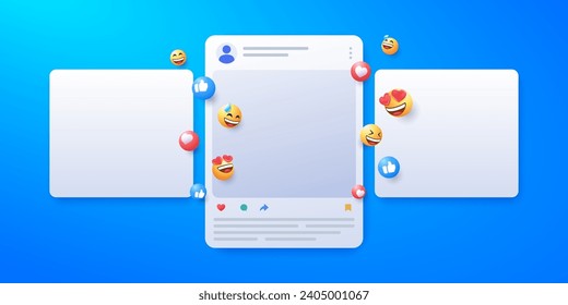 social media app interface post and emoji reaction illustration design