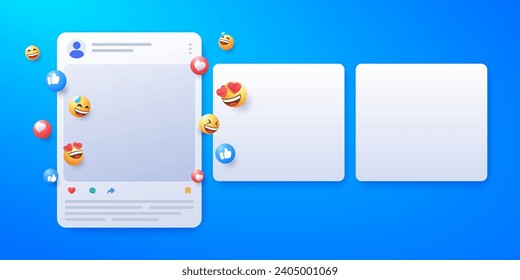 social media app interface post and emoji reaction illustration design