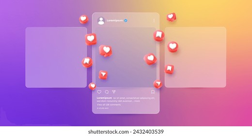 social media app interface post and emoji reaction illustration design