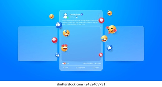 social media app interface post and emoji reaction illustration design