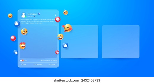 social media app interface post and emoji reaction illustration design