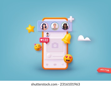 Social media app, online social communication applications concept. 3D Web Vector Illustrations.