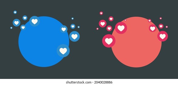 Aplicación de medios sociales con burbujas de voz y corazones. Día de San Valentín. concepto de amor. Regalo, mensaje para el amante. Espacio para texto. Pancarta ancha sobre fondo negro.