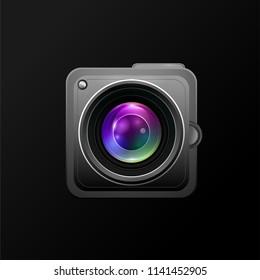 Social media application icon with digital photo camera 