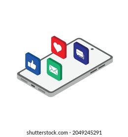 Social media application on a smartphone. Online sharing, messaging and social networks concept