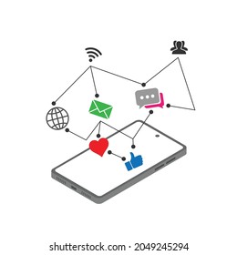 Social media application on a smartphone. Online sharing, messaging and social networks concept