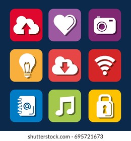 social media and applications internet square icons colors