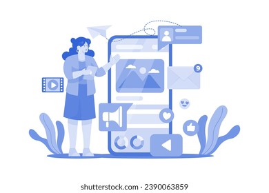 Social Media Assistant Illustration concept on white background