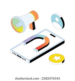 Social Media Attraction  vector Gradient isometric Style illustration. Eps 10 File