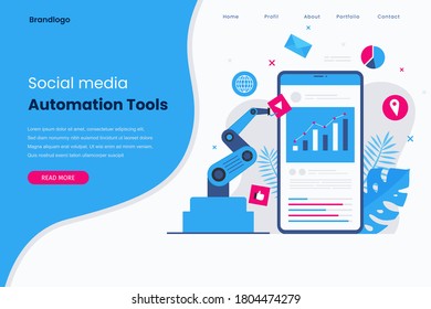 Social media automation landing page. Illustration for websites, landing pages, mobile applications, posters and banners.