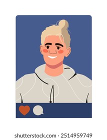 Social media avatar. Beautiful woman with blonde hairs. Users profile in social networks and messengers. Graphic element for website. Flat vector illustration isolated on white background
