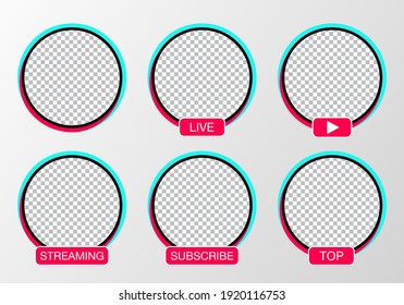 Social media avatar set. User icon, stories, LIVE video, streaming. Colorful gradient. Logo, symbol, sign. Vector illustration.