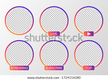Social media avatar set. User icon, stories, LIVE video, streaming. Colorful gradient. Logo, symbol, sign. Vector illustration.