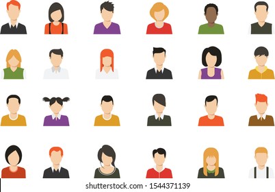 Social media avatar vector graphics flat icons.Set of hand drawn Avatar profile icon (or portrait icon), including male and female . User flat avatar icon, sign, profile people symbol