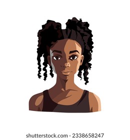 Social media avatar vector icon of native afro american woman. Hairstyle. African culture. Portrait of a young woman of national image. Flat graphic vector illustration