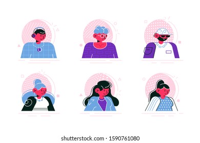 Social media avatars of people icons set vector illustration. Accounts of internet users flat style concept. Collection of man and woman profiles. Isolated on white