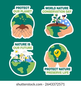Social Media Awareness Label for Nature Conservation Day in Cute Cartoon Style
