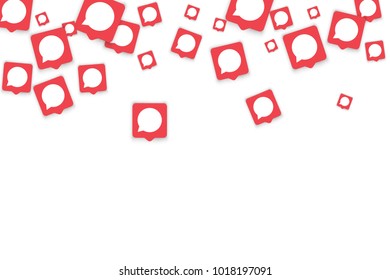 Social media background with chat notification bubbles in icons. Communication in global network. Vector illustration for social media marketing blog page.  Chat icon notifications isolated on white. 