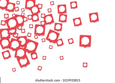 Social media background with chat notification bubbles in icons. Communication in global network. Vector illustration for social media marketing blog page.  Chat icon notifications isolated on white. 
