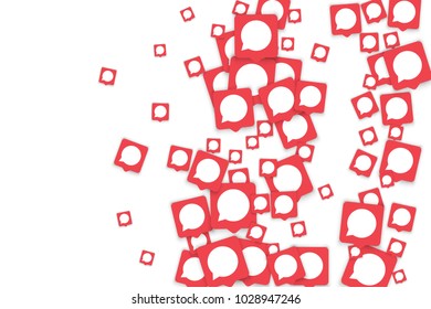 Social media background with chat notification bubbles in icons. Communication in global network. Vector illustration for social media marketing blog page.  Chat icon notifications isolated on white. 