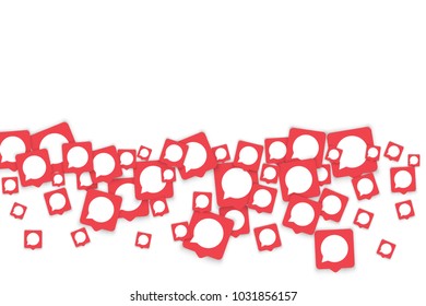 Social media background with chat notification bubbles in icons. Communication in global network. Vector illustration for social media marketing blog page.  Chat icon notifications isolated on white. 