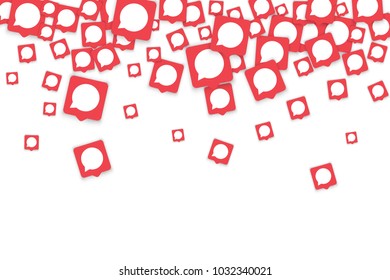 Social media background with chat notification bubbles in icons. Communication in global network. Vector illustration for social media marketing blog page.  Chat icon notifications isolated on white. 