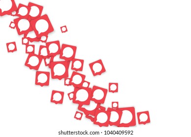 Social media background with chat notification bubbles in icons. Communication in global network. Vector illustration for social media marketing blog page.  Chat icon notifications isolated on white. 