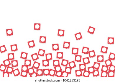 Social media background with chat notification bubbles in icons. Communication in global network. Vector illustration for social media marketing blog page.  Chat icon notifications isolated on white. 
