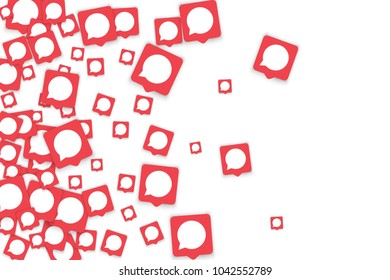 Social media background with chat notification bubbles in icons. Communication in global network. Vector illustration for social media marketing blog page.  Chat icon notifications isolated on white. 