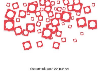 Social media background with chat notification bubbles in icons. Communication in global network. Vector illustration for social media marketing blog page.  Chat icon notifications isolated on white. 