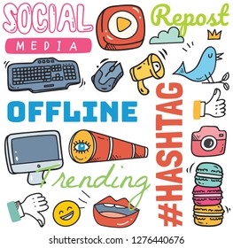 Social media background in doodle style vector illustration